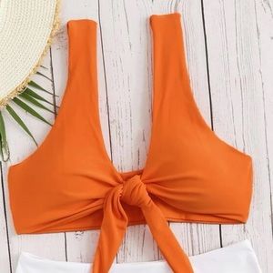 Front knot orange bikini top